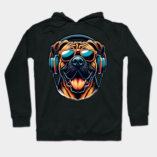 Grinning Boerboel as Smiling DJ with Headphones Hoodie